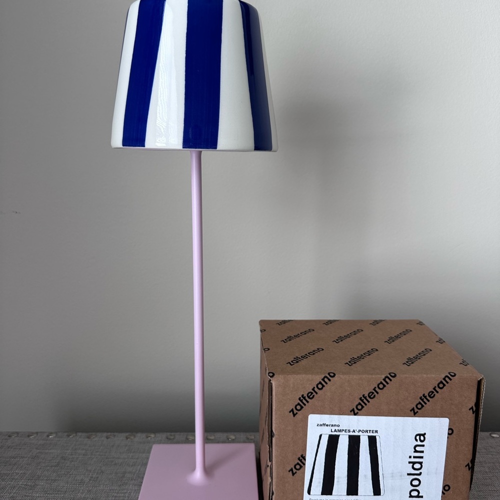 Zafferano Poldina Lido Blue Stripes Ceramic Shade Cover NWT - Picture 4 of 6